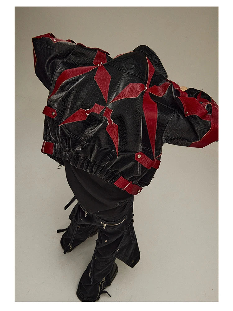 High Quality Crocodile Patchwork Pu Leather Coat Luxury Streetwear Men's Gothic Urban