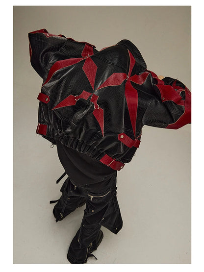High Quality Crocodile Patchwork Pu Leather Coat Luxury Streetwear Men's Gothic Urban