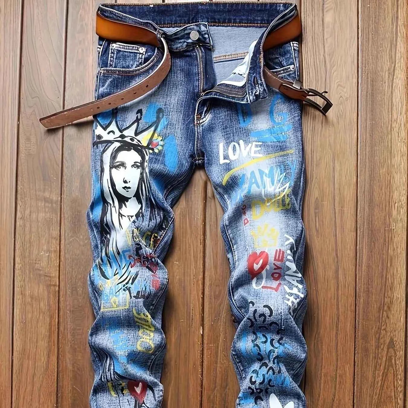 New European and American printed fashion jeans