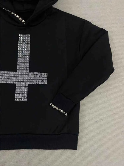 Winter Women's Studded Cross Hoodie | Gothic Streetwear | MUNSIEUR
