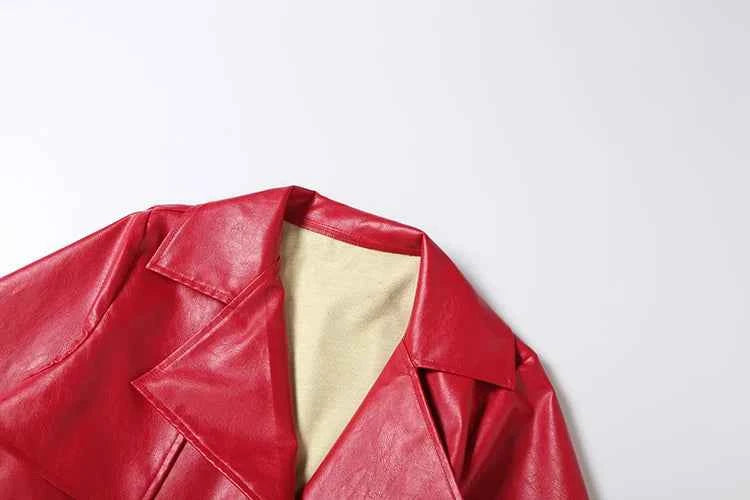 Weird Puss Luxury Crop Jacket Women PU Fall Wild Deep V-Neck Elegant Belt Buckle Zip Full Sleeve Streetwear Office Classic Coat