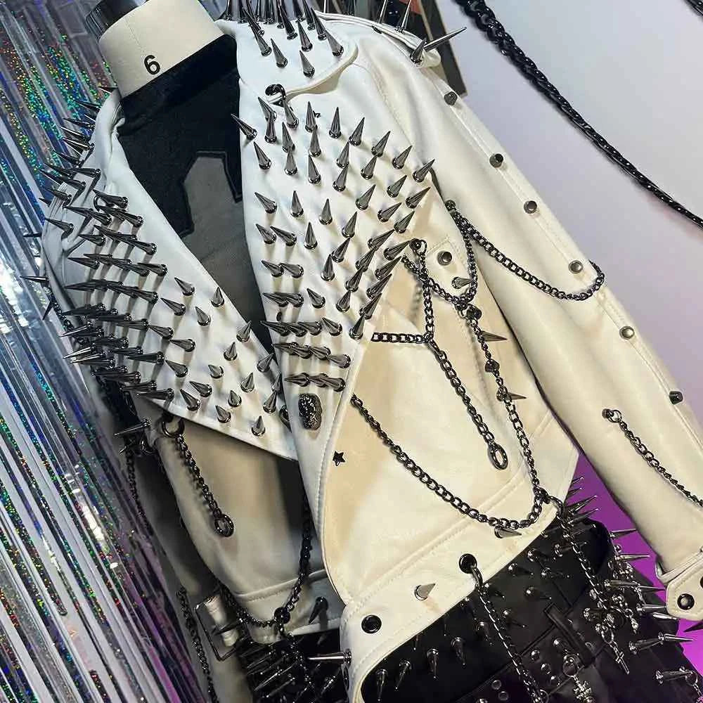 Digital Y2K Vegan Leather Skull Jacket Coat Club Wear Eco Punk Rock E-Girls Emo Hip Hop Harajuku Studded Rivet Gothic Grunge