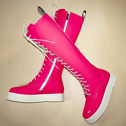 Winter Platform Pumps Big Size 49 Shoes Women Plus Size 50 Patent Leather Flat With Knee High Snow Boots Size 48 Chunky Sneakers