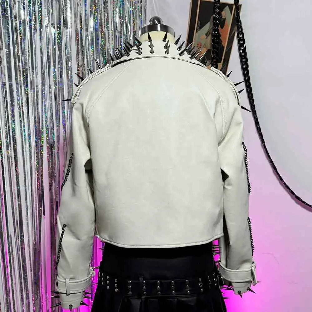 Digital Y2K Vegan Leather Skull Jacket Coat Club Wear Eco Punk Rock E-Girls Emo Hip Hop Harajuku Studded Rivet Gothic Grunge