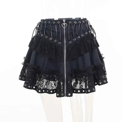 Women's Punk Vintage High Wasit Skirt Zipper Front Japanese Style Kawaii Black Harajuku Gothic Skater Cosplay Mini Skirts