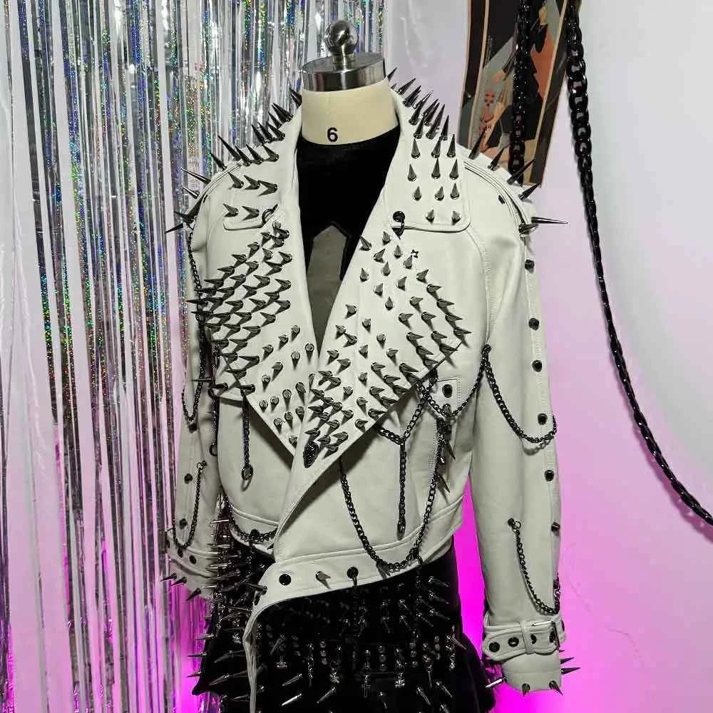 Digital Y2K Vegan Leather Skull Jacket Coat Club Wear Eco Punk Rock E-Girls Emo Hip Hop Harajuku Studded Rivet Gothic Grunge