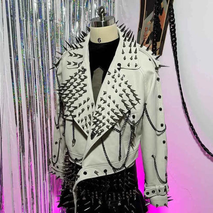 Digital Y2K Vegan Leather Skull Jacket Coat Club Wear Eco Punk Rock E-Girls Emo Hip Hop Harajuku Studded Rivet Gothic Grunge