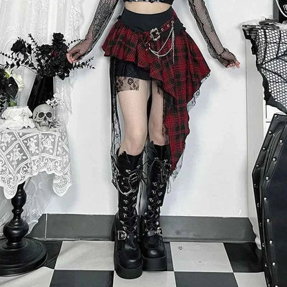 Punk Gothic Plaid Skirt Irregular Patchwork Harajuku | MUNSIEUR
