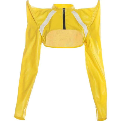 Kliou Horn Design Short Jacket Woman Faux Leather Zip Cardigan Full Sleeve Navel Exposed Hot Girls High Street Style Clothing