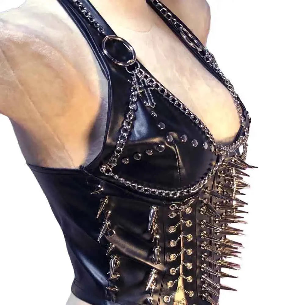 Grunge Emo Clothing ALT Punk Rock Clothes with Spikes Y2K Tops Festival Bra Teens Cyber Sexy Gothic Tank Goth T-shirt