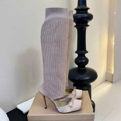 European AndAmerican Sexyrhinestone Elasticsocks Withsleeves Andknee Lengthcool Boots Forwomen's Fashion Shows and Banquet Shoes