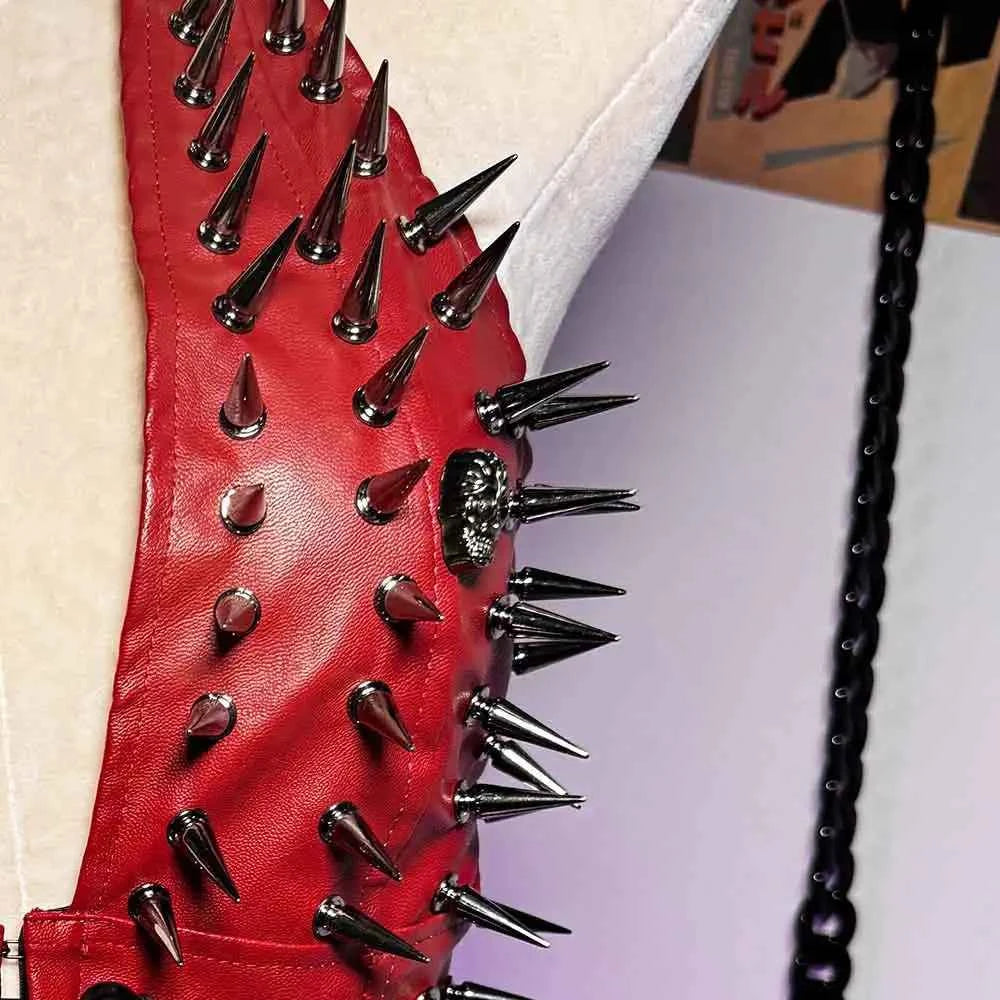 Emo Spike Studded Rivet PU Leather Halter T-shirt