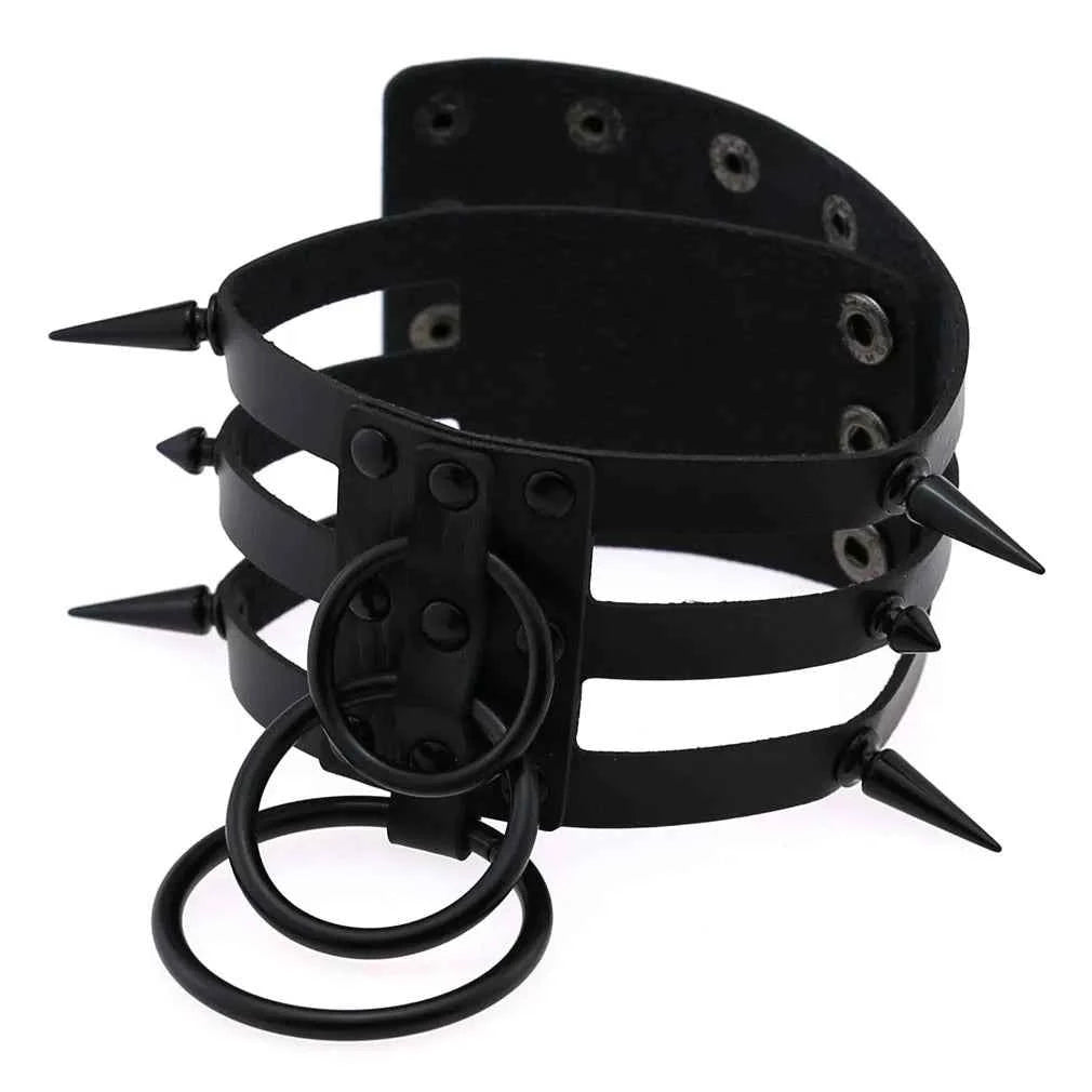 Fashion Women Men Black Rivet Leather Bondage Choker Necklace Punk Circle Spike Goth Collar Harajuku Necklaces Emo Witch Jewelry