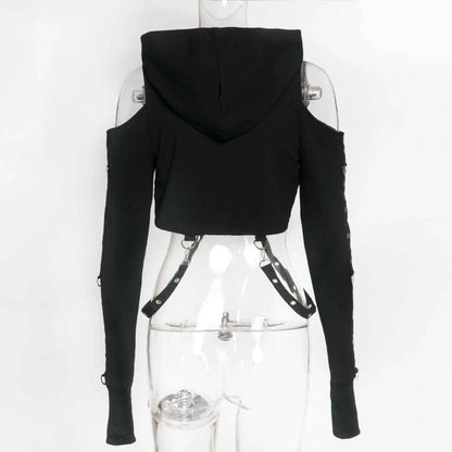 Women's Dark Gothic Crop Top Hoodie | Punk Aesthetic | MUNSIEUR