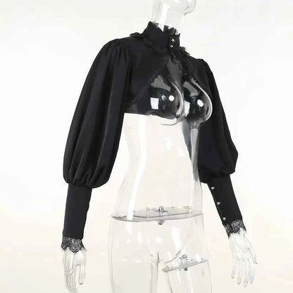 Gothic Lantern Sleeve Smock High Street Sexy Black Winter Long Sleeve Crop Top Aesthetic Fairy  Blusas Mujer De Moda 2022