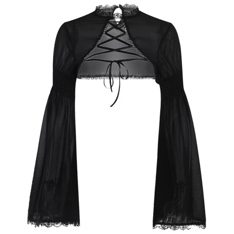 Gothic Classic Lace Flare Sleeve Blouse Y2K Rave