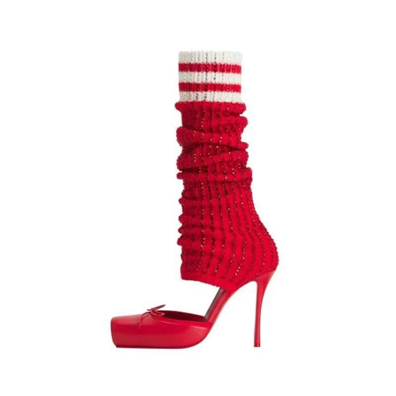 European AndAmerican Sexyrhinestone Elasticsocks Withsleeves Andknee Lengthcool Boots Forwomen's Fashion Shows and Banquet Shoes
