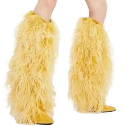 Black Hot Chic Furry Knee High Boots Women Sexy Pointed Thin Heel Fashion Boots Accept Customized Luxury Designer Runway Boots