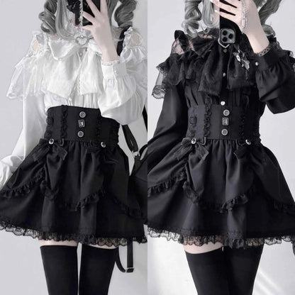 Japanese Kawaii Lolita Lace Patchwork Blouses Summer Women Harajuku Single Breasted Sweet Shirts Summer Girly JK Bow Tops Blusas