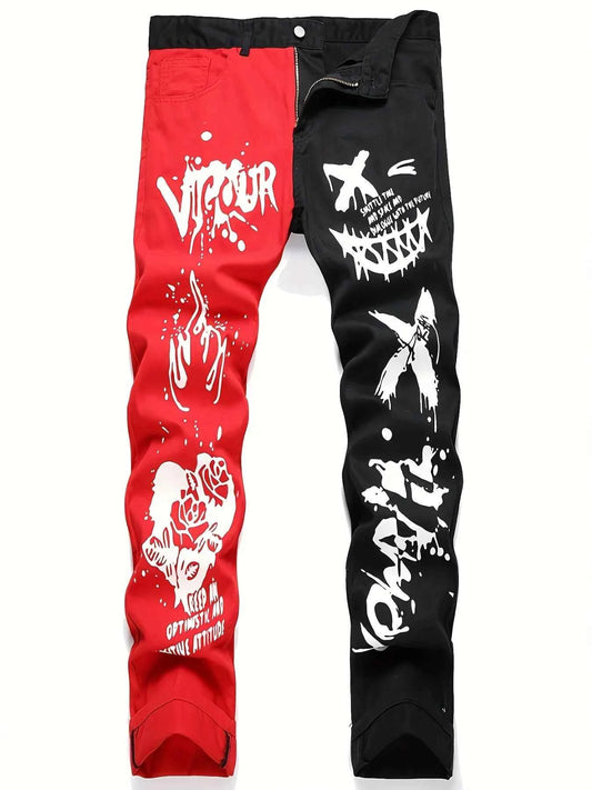 Men's spliced two tone trendy multi-color slim fit jeans