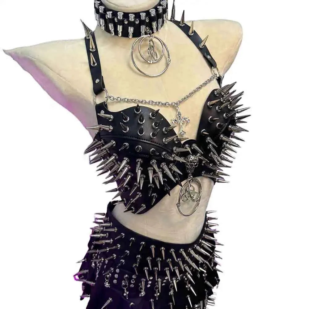 Punk Rock Clothes Sexy Goth T-shirt Y2K Tops Gothic Tank Emo Clothing Spiked Bra 80s Festival Outfit Grunge with Spikes ALT