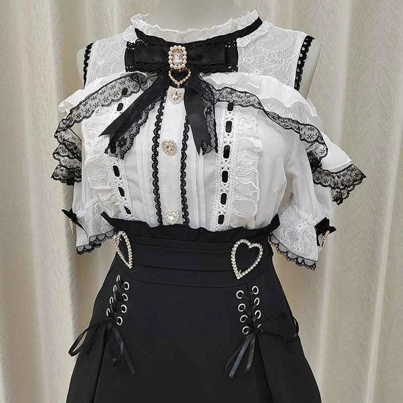 Kawaii Women Shirts Jirai Kei Lolita Y2K Cute Japanese Style Blouse Elegant Long Sleeve Sweet Tops Casual Aesthetic Shirt 2024