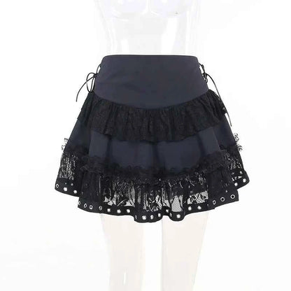 Women's Punk Vintage High Wasit Skirt Zipper Front Japanese Style Kawaii Black Harajuku Gothic Skater Cosplay Mini Skirts