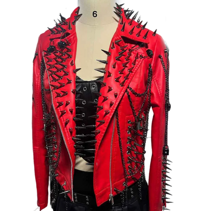 Women's Spiked Studded Rivet Goth Emo Pu Leather Jacket Grunge