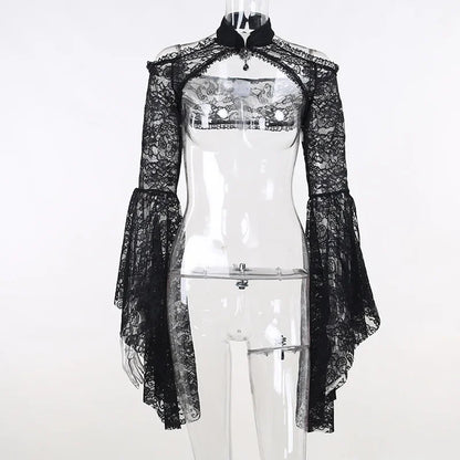 Gothic Classic Lace Flare Sleeve Blouse Y2K Rave