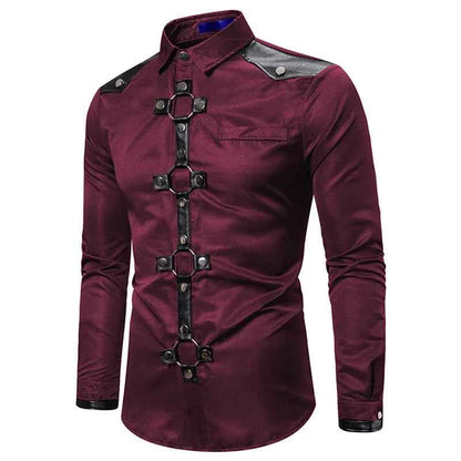 Men's Gothic Style Shirt Regular Fit Ring Rivet Lapel Neck Long Sleeve Tops for Party Club Stage