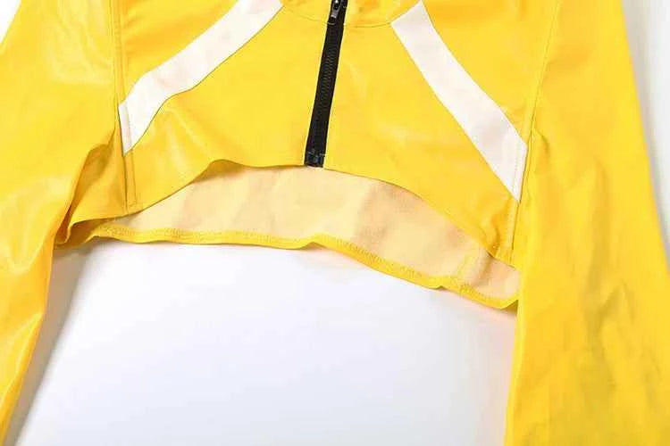 Kliou Horn Design Short Jacket Woman Faux Leather Zip Cardigan Full Sleeve Navel Exposed Hot Girls High Street Style Clothing