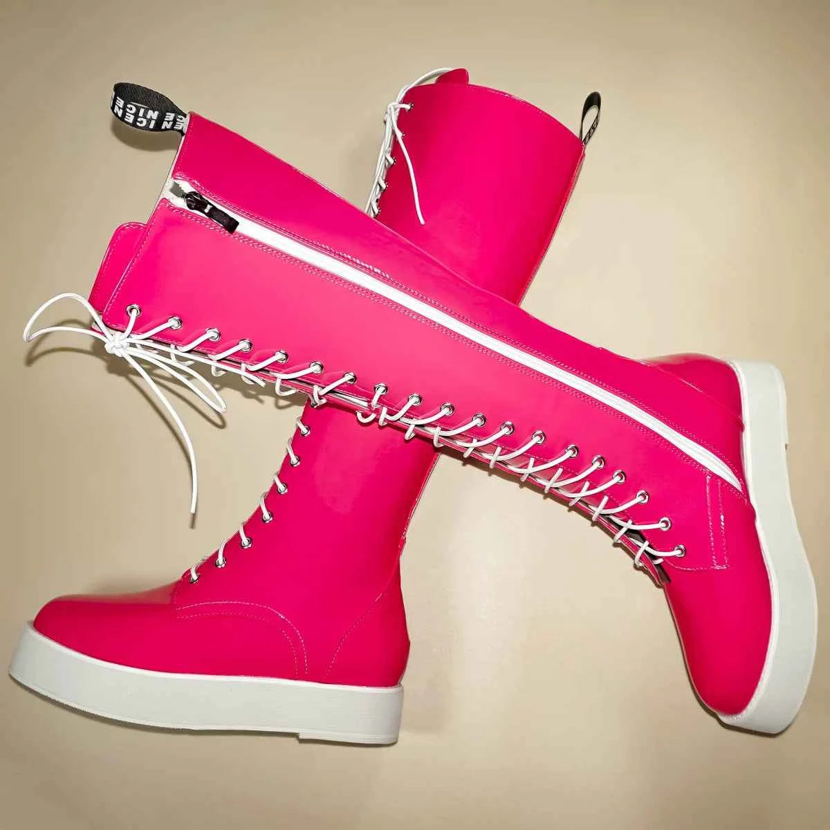 Winter Platform Pumps Big Size 49 Shoes Women Plus Size 50 Patent Leather Flat With Knee High Snow Boots Size 48 Chunky Sneakers