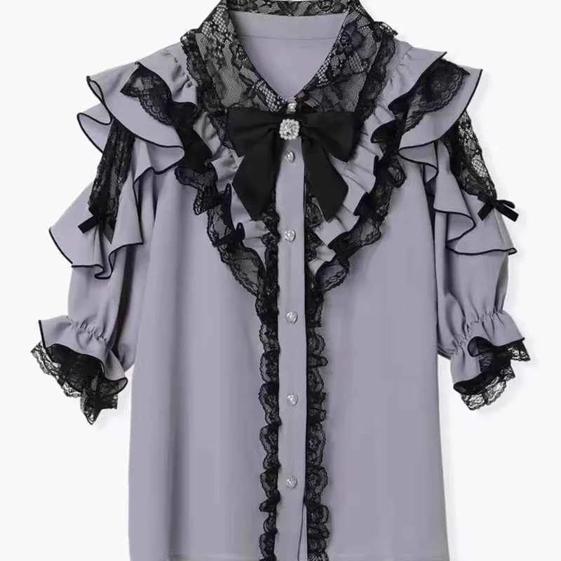 Kawaii Women Shirts Jirai Kei Lolita Y2K Cute Japanese Style Blouse Elegant Long Sleeve Sweet Tops Casual Aesthetic Shirt 2024