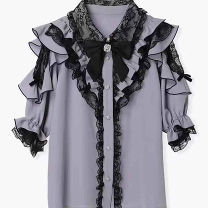 Kawaii Women Shirts Jirai Kei Lolita Y2K Cute Japanese Style Blouse Elegant Long Sleeve Sweet Tops Casual Aesthetic Shirt 2024