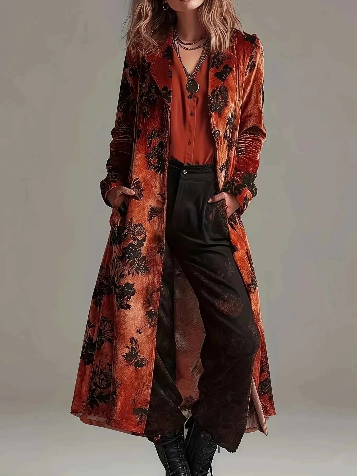 2025 Women's Autumn and Winter Fashion Retro Printed Suede coat jacket