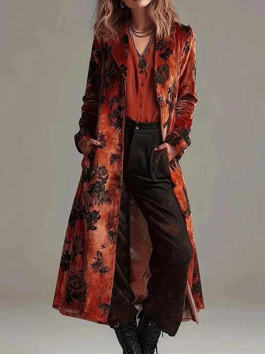 2025 Women's Autumn and Winter Fashion Retro Printed Suede coat jacket