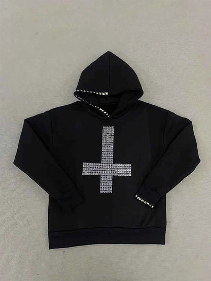 Winter Women's Studded Cross Hoodie | Gothic Streetwear | MUNSIEUR