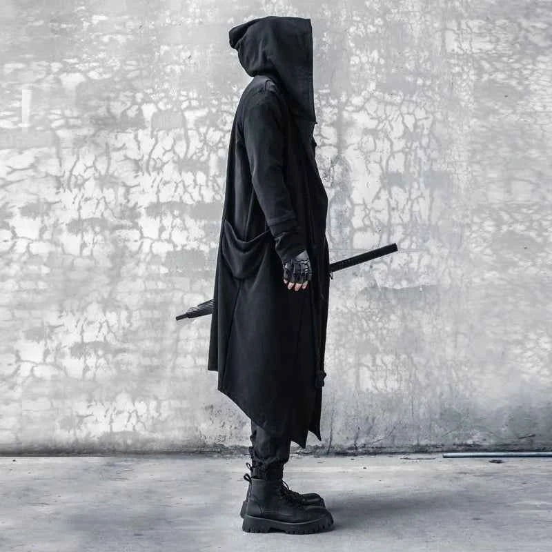 ARENS Men's Tide Spring Autumn Darkwear Warrior Large Size Windbreaker Gothic Style Long Coat Punk Cloak Hooded Wizard