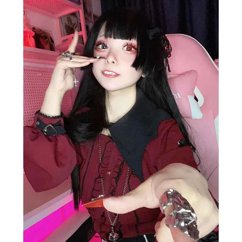 Kawaii Women Shirts Jirai Kei Lolita Y2K Cute Japanese Style Blouse Elegant Long Sleeve Sweet Tops Casual Aesthetic Shirt 2024