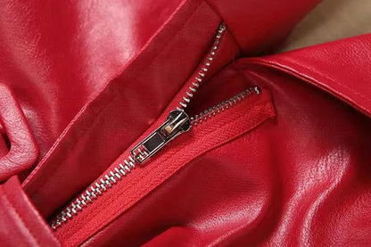 Weird Puss Luxury Crop Jacket Women PU Fall Wild Deep V-Neck Elegant Belt Buckle Zip Full Sleeve Streetwear Office Classic Coat