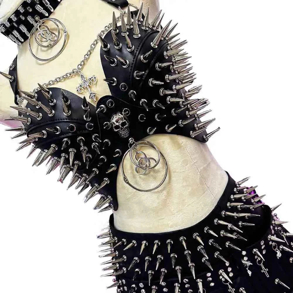 Punk Rock Clothes Sexy Goth T-shirt Y2K Tops Gothic Tank Emo Clothing Spiked Bra 80s Festival Outfit Grunge with Spikes ALT