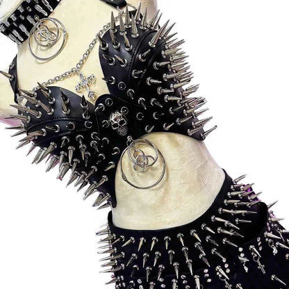 Punk Rock Clothes Sexy Goth T-shirt Y2K Tops Gothic Tank Emo Clothing Spiked Bra 80s Festival Outfit Grunge with Spikes ALT