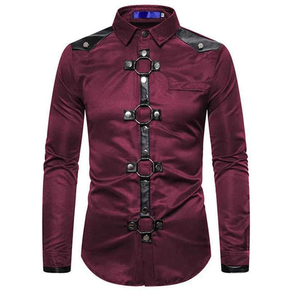 Men's Gothic Style Shirt Regular Fit Ring Rivet Lapel Neck Long Sleeve Tops for Party Club Stage
