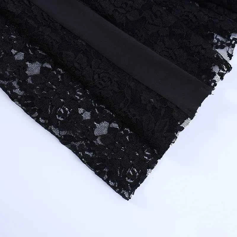 Goth Mall Flare Pants Sexy Black Lace Patchwork High Waist Vintage Harajuku Hippie Punk Grunge Streetwear  Y2k Pants