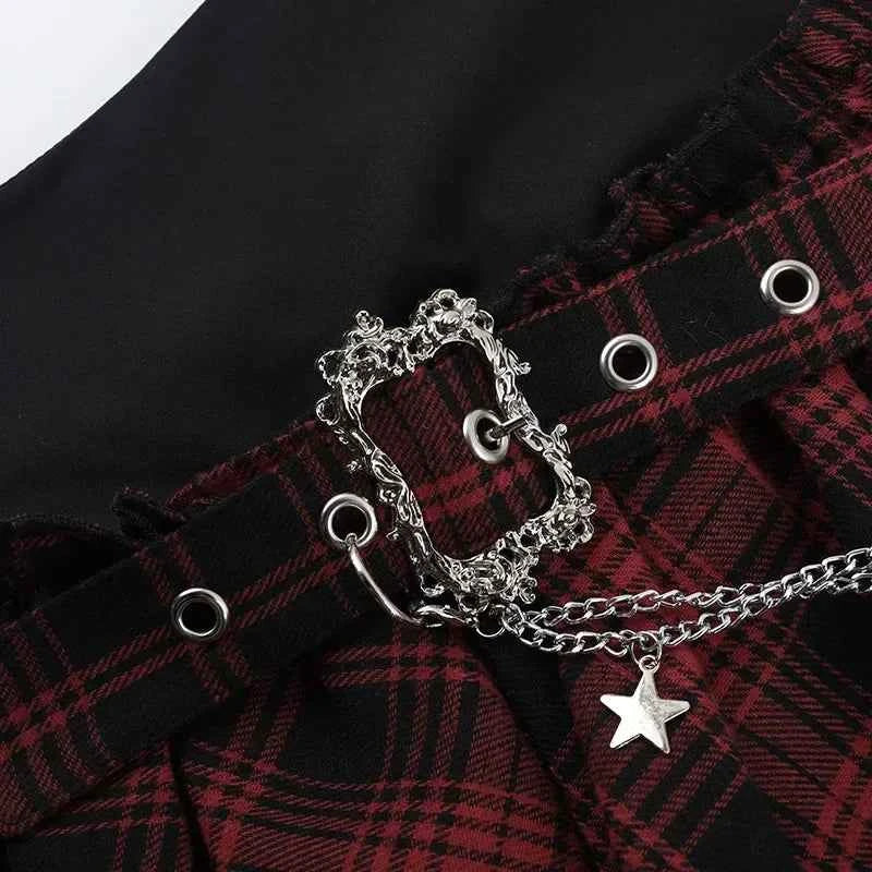 Punk Gothic Plaid Skirt Irregular Patchwork Harajuku | MUNSIEUR