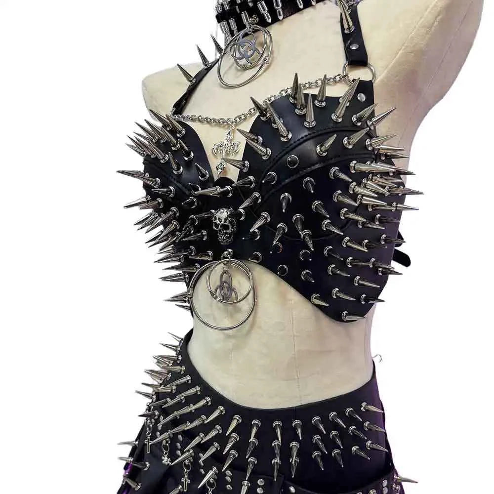 Punk Rock Clothes Sexy Goth T-shirt Y2K Tops Gothic Tank Emo Clothing Spiked Bra 80s Festival Outfit Grunge with Spikes ALT