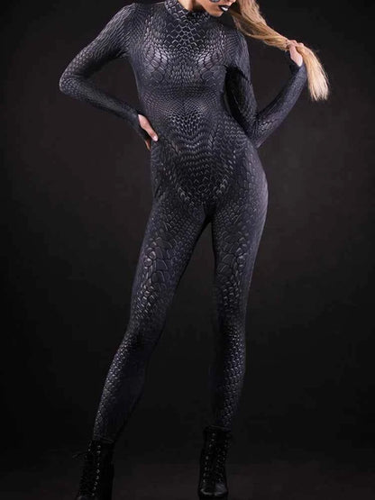 Black Snake Jumpsuit Women Sexy Zentai Suit Gothic Morphsuit Animal Bodysuits Women Rave Costume Halloween Festival Party Outfit