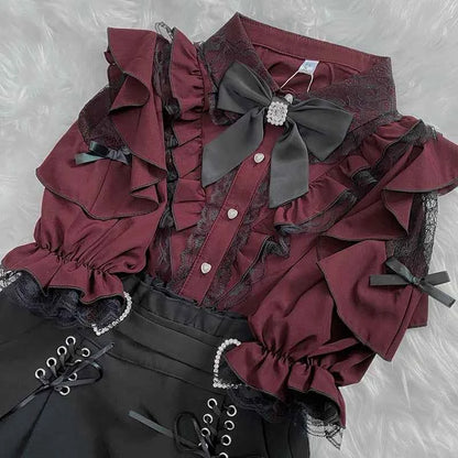 Kawaii Women Shirts Jirai Kei Lolita Y2K Cute Japanese Style Blouse Elegant Long Sleeve Sweet Tops Casual Aesthetic Shirt 2024