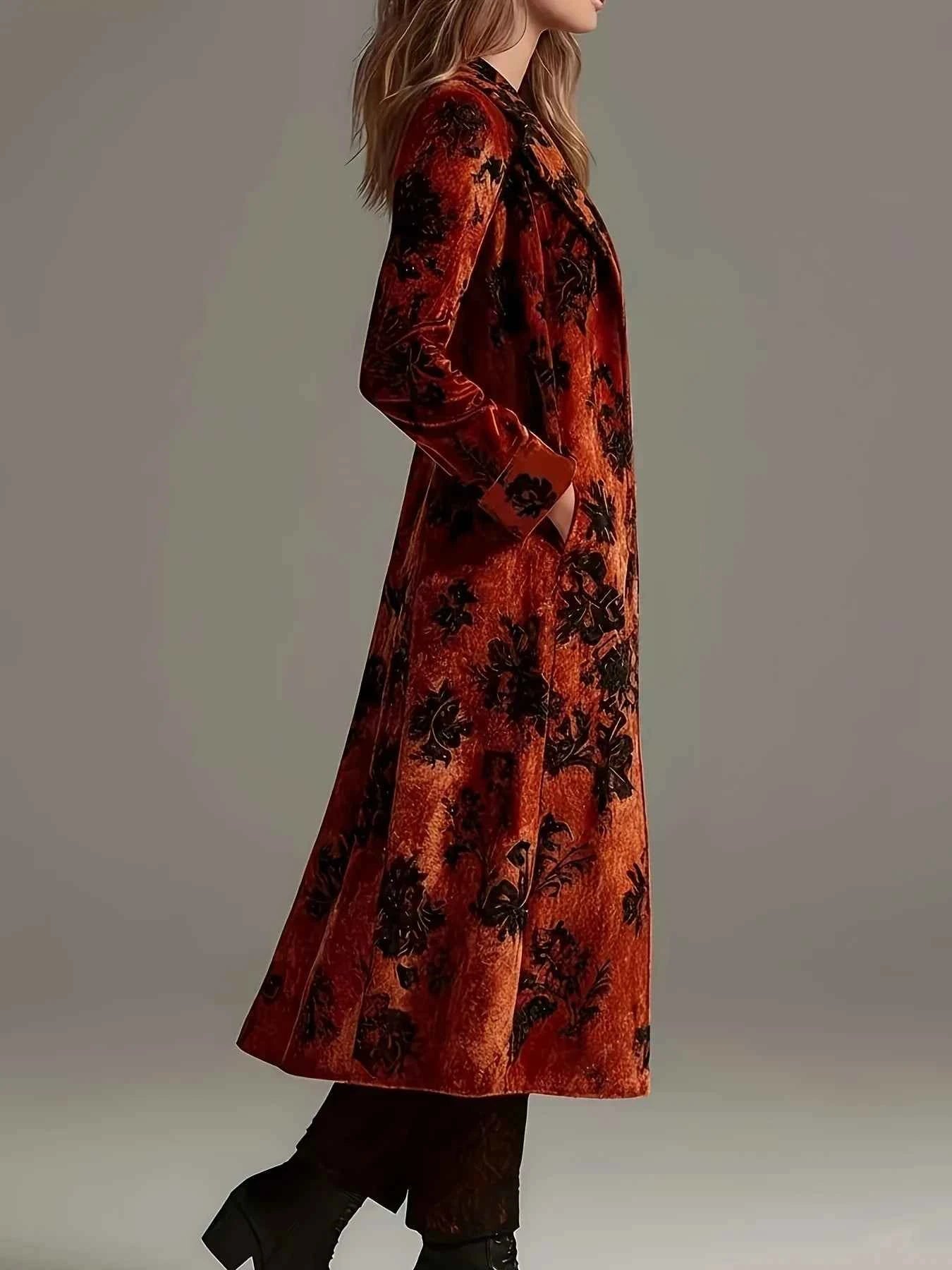 2025 Women's Autumn and Winter Fashion Retro Printed Suede coat jacket