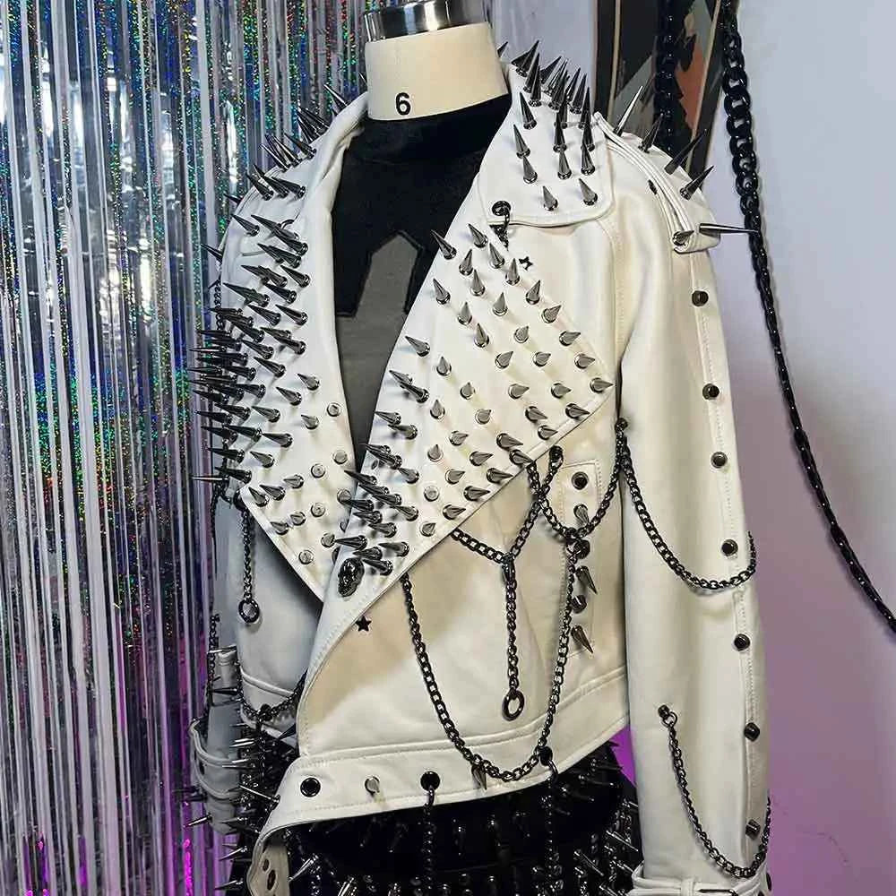 Digital Y2K Vegan Leather Skull Jacket Coat Club Wear Eco Punk Rock E-Girls Emo Hip Hop Harajuku Studded Rivet Gothic Grunge